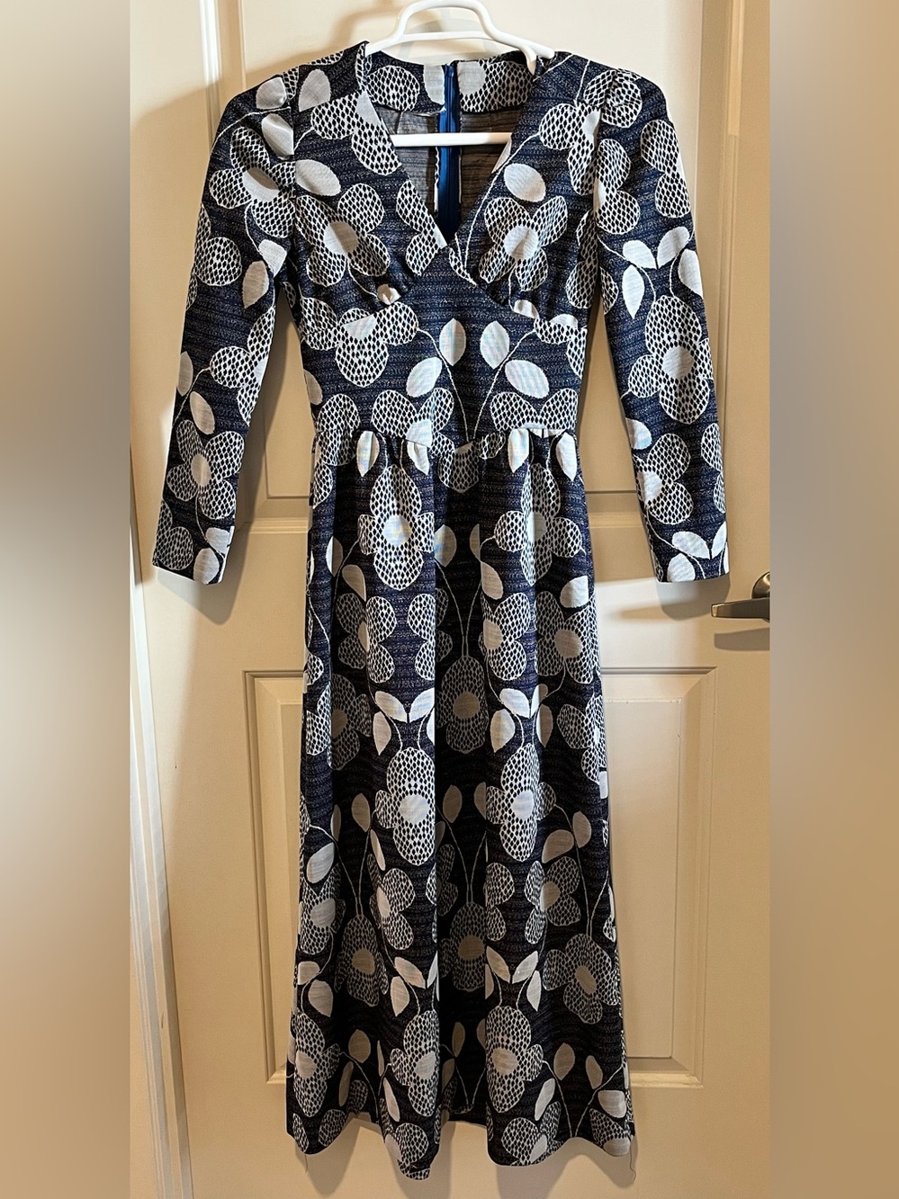 Vintage Homemade Floral MOD Print Poly knit Dress 60s Hippie Maxi dress L